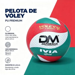 PELOTA DE VOLEY PU DM DEPORMAX Rojo, verde y blanco