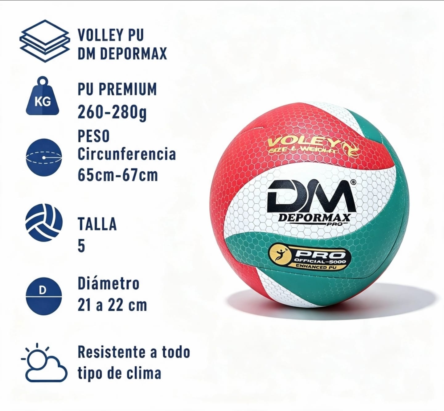 PELOTA DE VOLEY PU DM DEPORMAX Rojo, verde y blanco