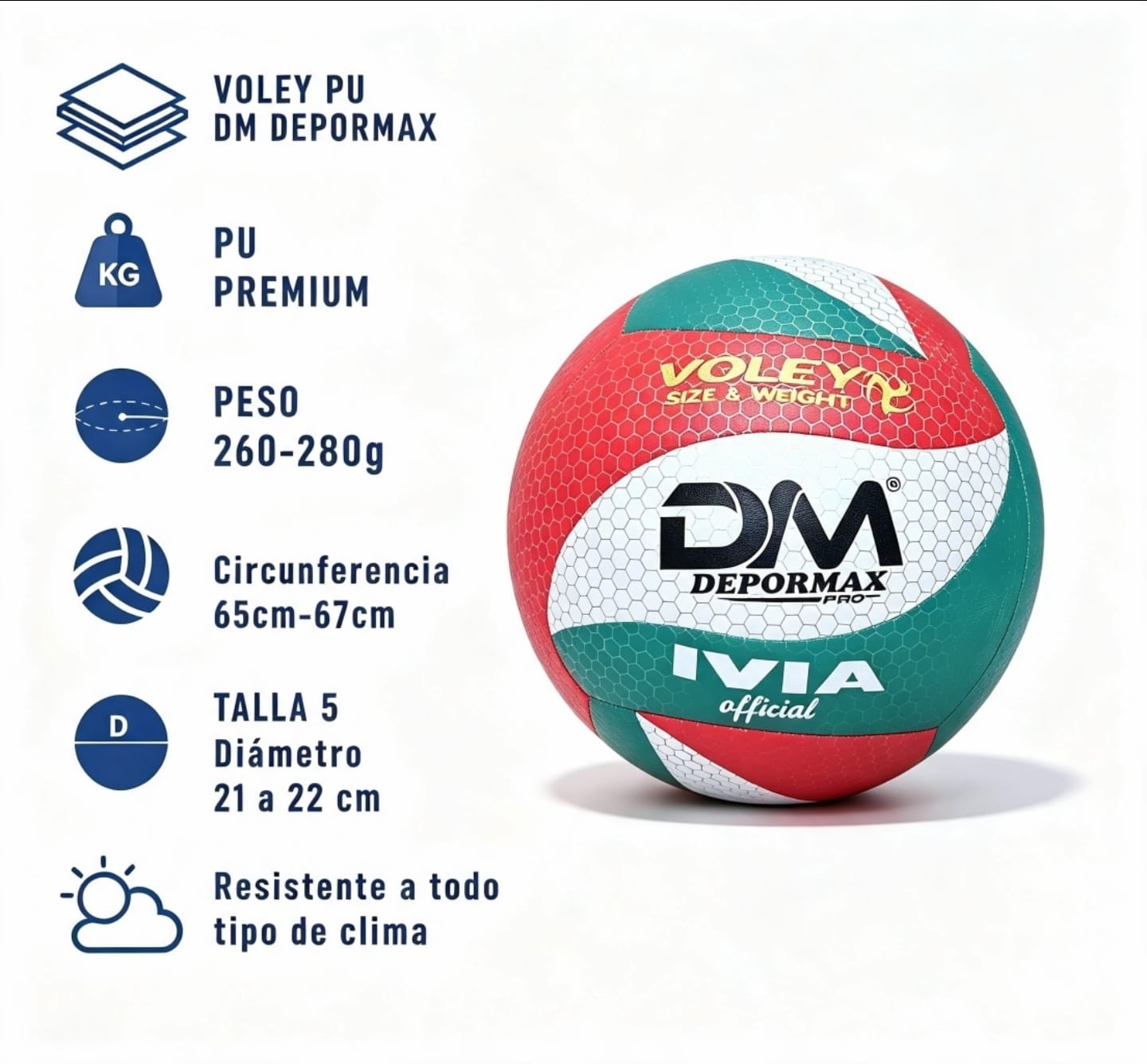 PELOTA DE VOLEY PU DM DEPORMAX Rojo, verde y blanco