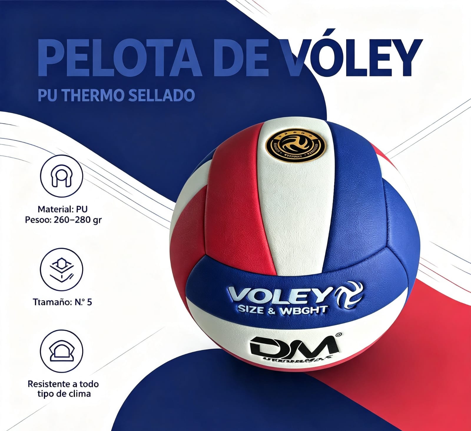 PELOTA VOLEY PU TERMOSELLDA DM DEPORMAX Rojo, blanco y azul