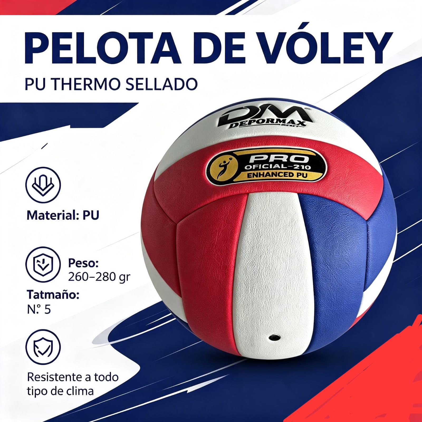 PELOTA VOLEY PU TERMOSELLDA DM DEPORMAX Rojo, blanco y azul
